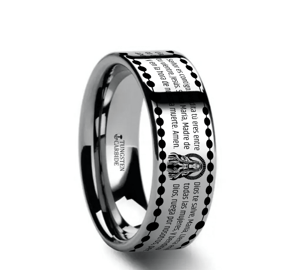 AVE Silver tungsten Christian wedding ring — angle 1