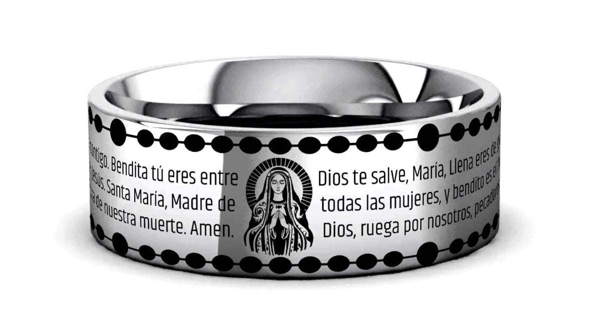 AVE Silver tungsten Christian wedding ring — angle 2