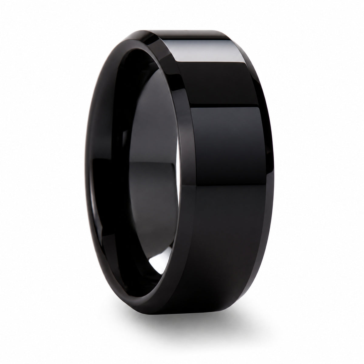 CITAR polished black ceramic band with beveled edges, wider view