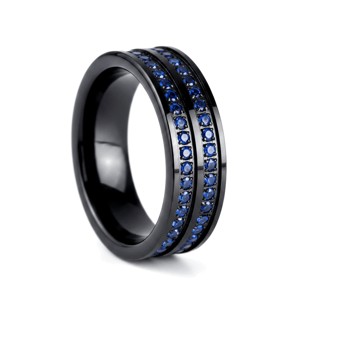 AZURON | Black Tungsten Ring, Blue CZ Eternity Band | Aydins Jewelry