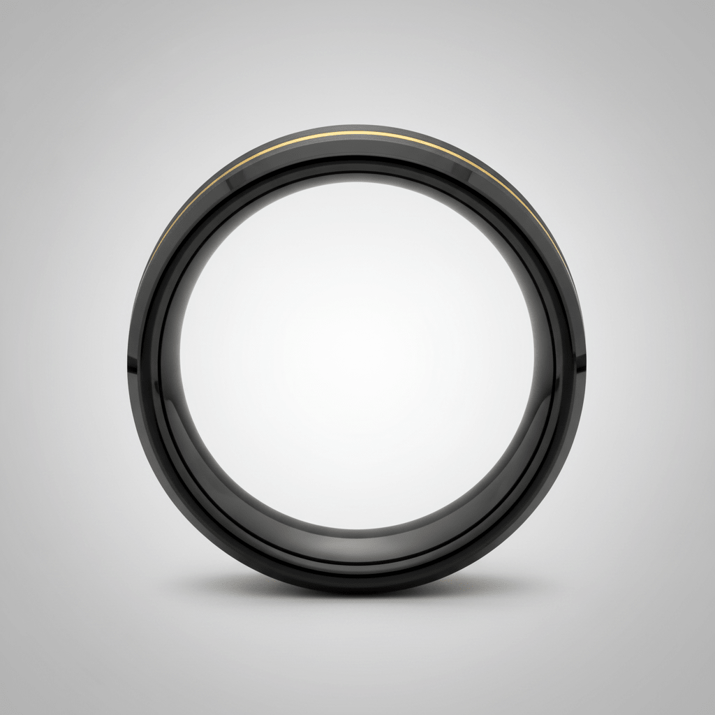BAIR — Center-through axial view — men's tungsten wedding ring.