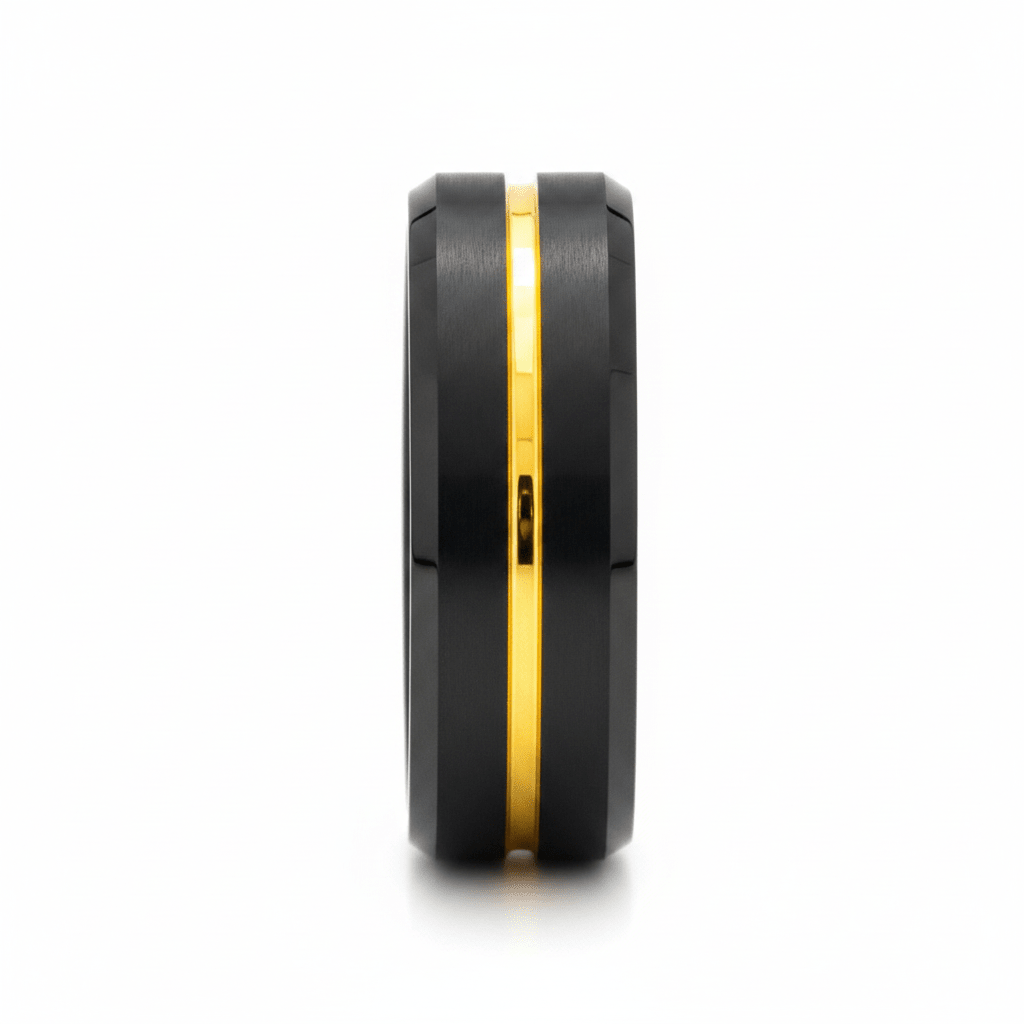 BAIR — Front-facing straight-on view — men's tungsten wedding ring.