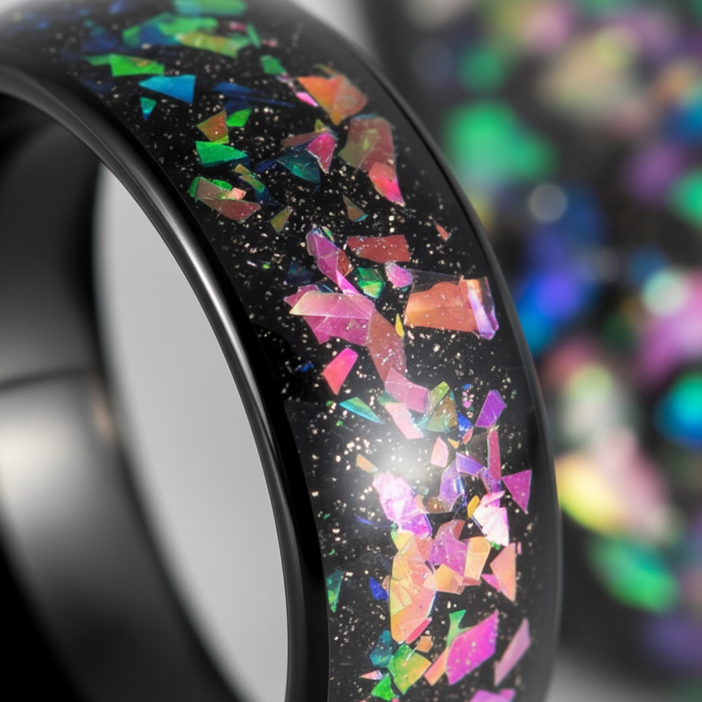 BALATON — Extreme macro detail — men's tungsten wedding ring.