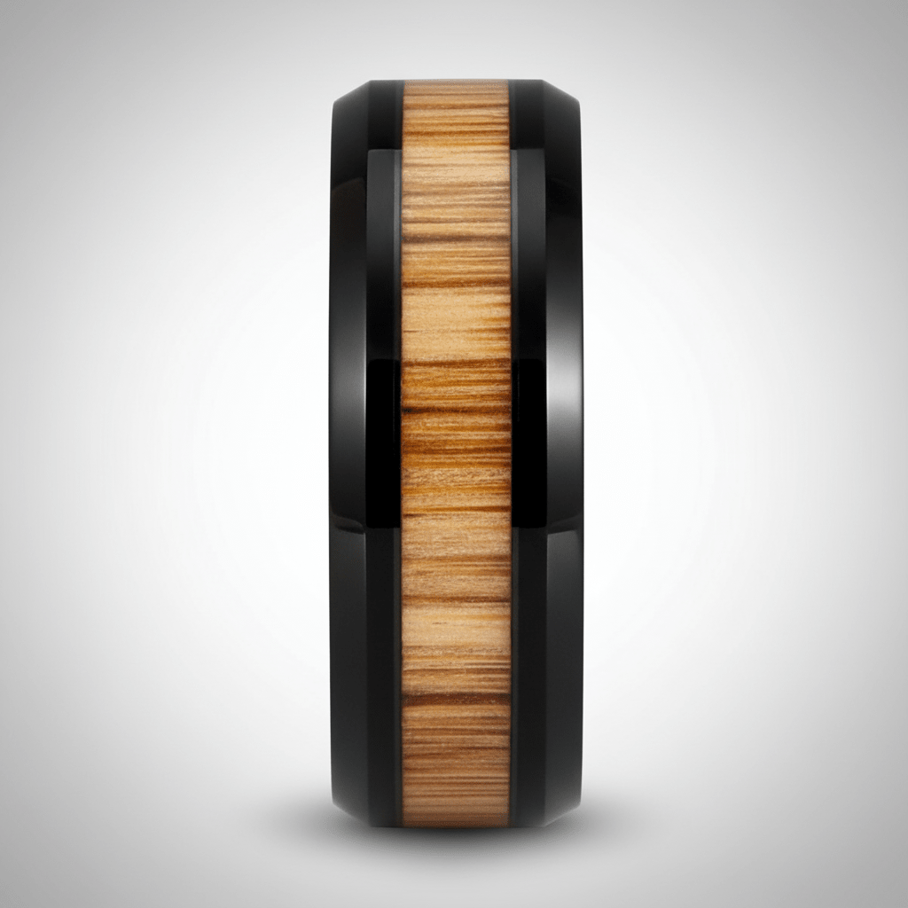 BAMBOOZLE — Center-through axial view — men's tungsten wedding ring.