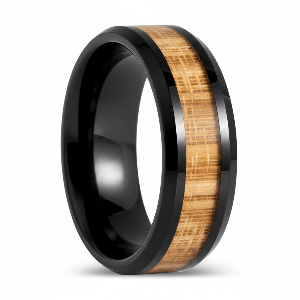 BAMBOOZLE — Hero product shot — men's tungsten wedding ring.