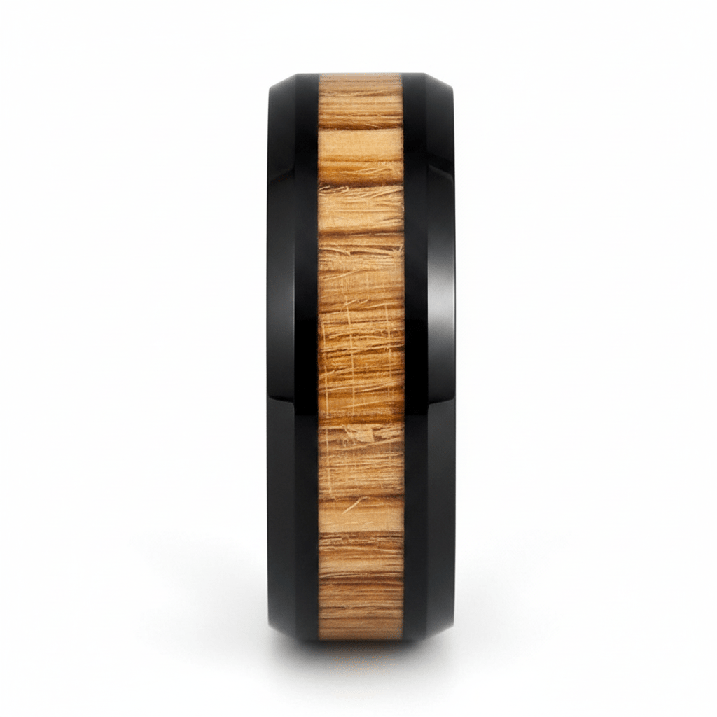 BAMBOOZLE — Front-facing straight-on view — men's tungsten wedding ring.