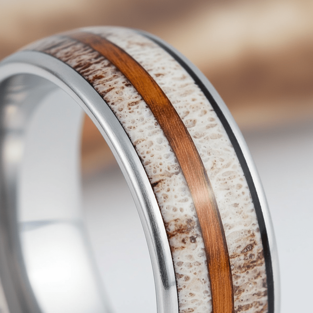 BARRELSTAG — Extreme macro detail — men's tungsten wedding ring.