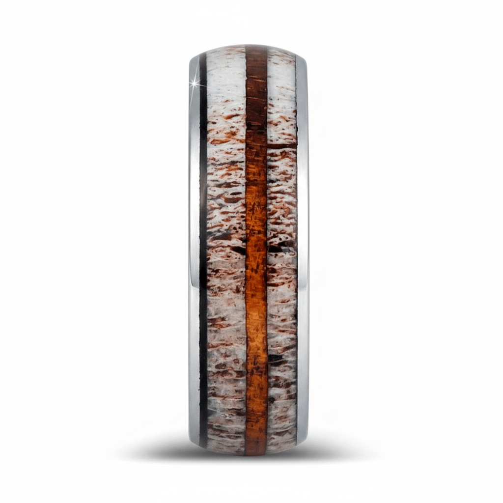BARRELSTAG — Front-facing straight-on view — men's tungsten wedding ring.
