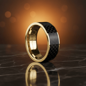 Black Carbon Fiber inlay 14k yellow gold wedding band 8mm, additional view 8