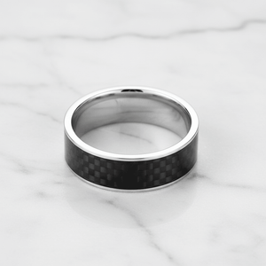 Black Carbon Fiber inlay 14k yellow gold wedding band 8mm, additional view 9