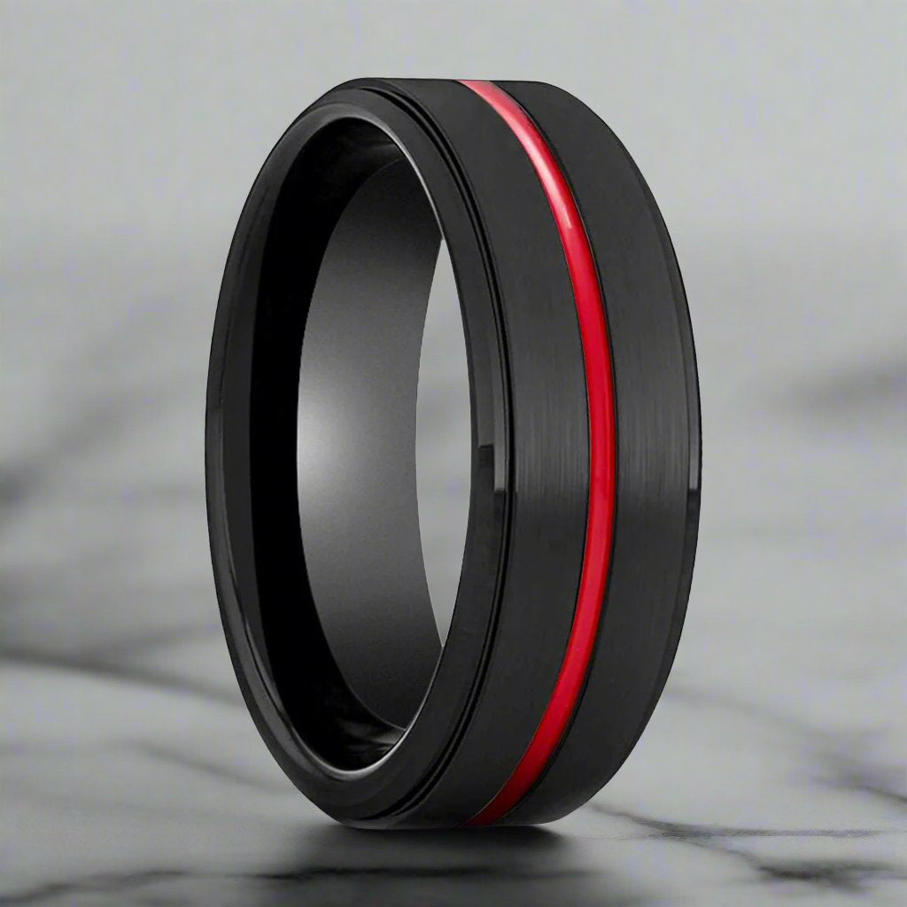 BATMOBILE — hero shot — men's tungsten carbide wedding ring | Aydins Jewelry