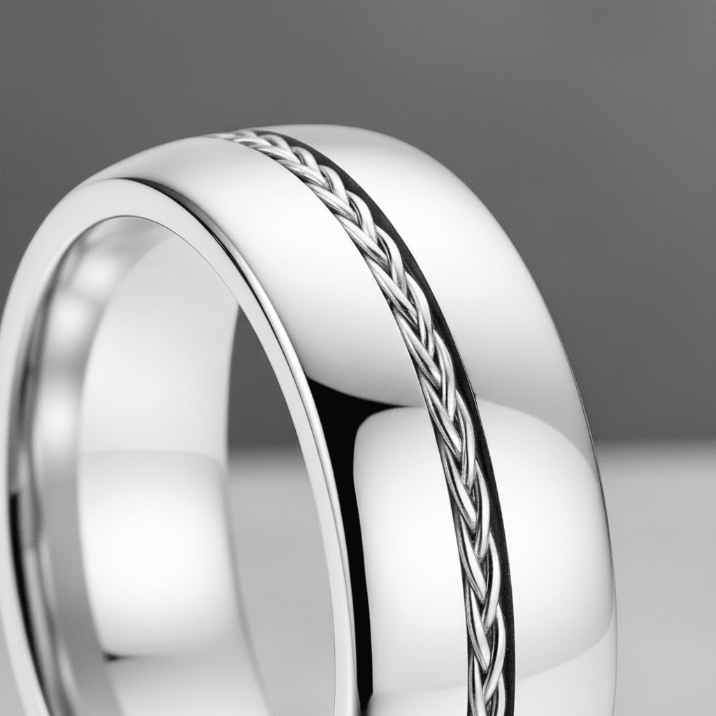 BAXTER — close-up detail — men's sterling silver wedding ring | Aydins Jewelry