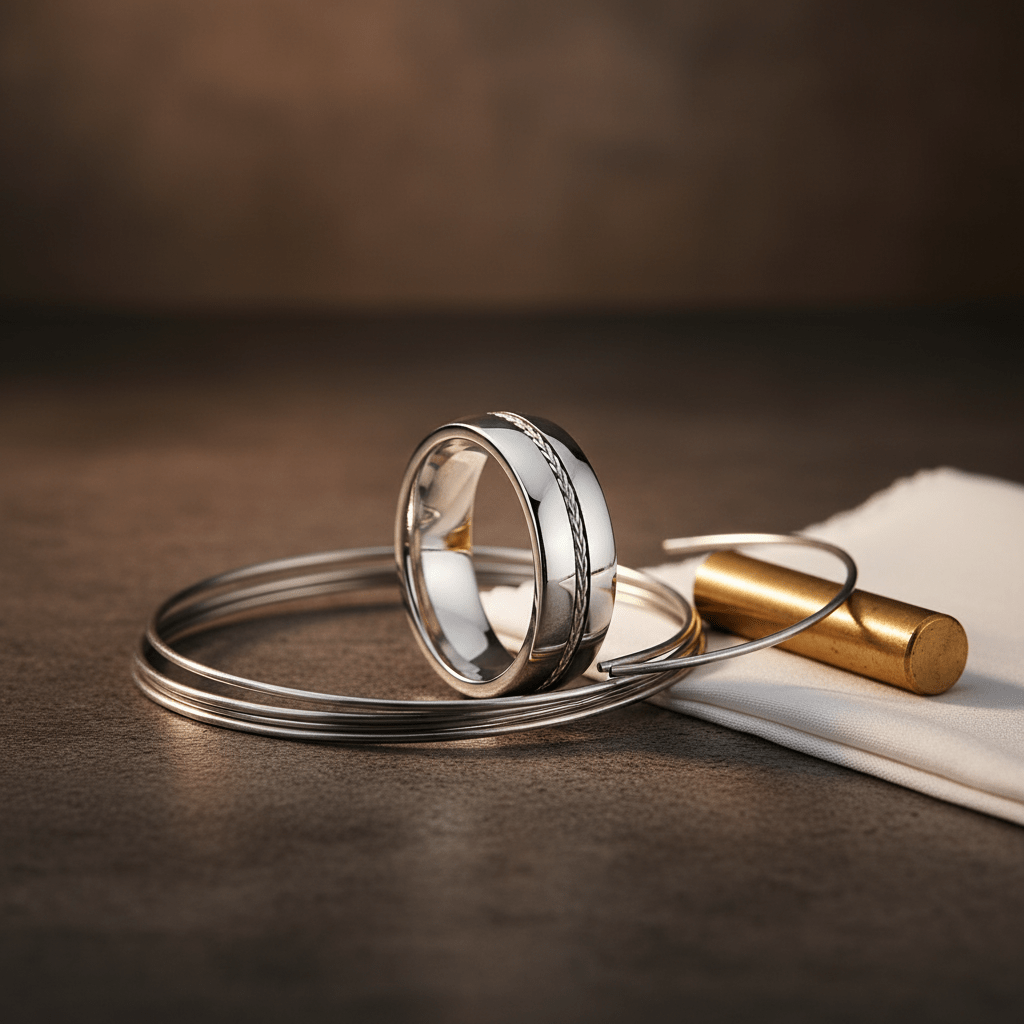 BAXTER — close-up detail — men's sterling silver wedding ring | Aydins Jewelry