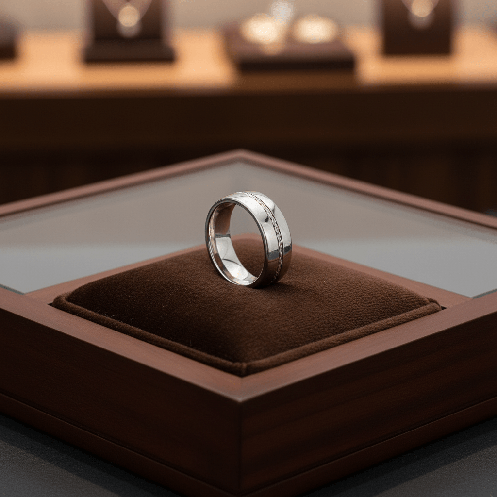 BAXTER — display shot — men's sterling silver wedding ring | Aydins Jewelry