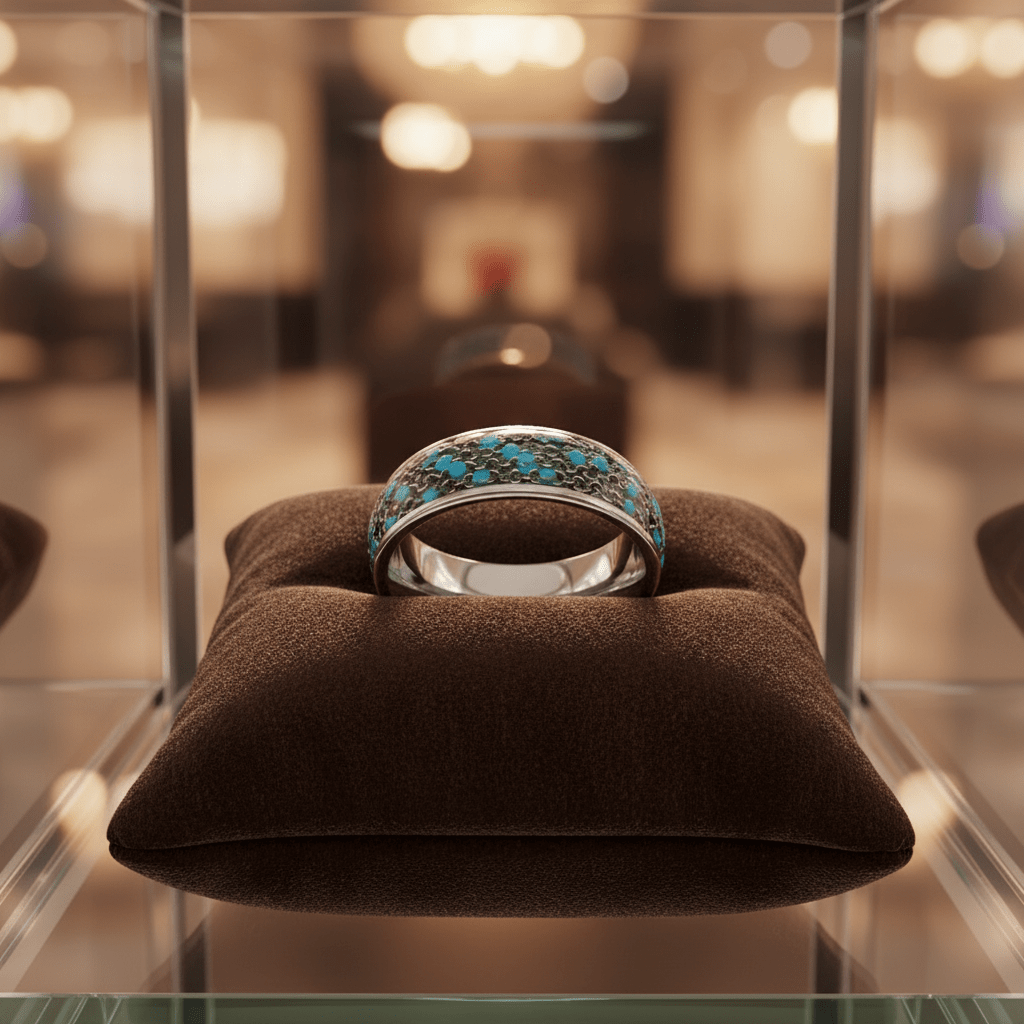 BEADWIRE — Premium boutique display on velvet — men's tungsten wedding ring.