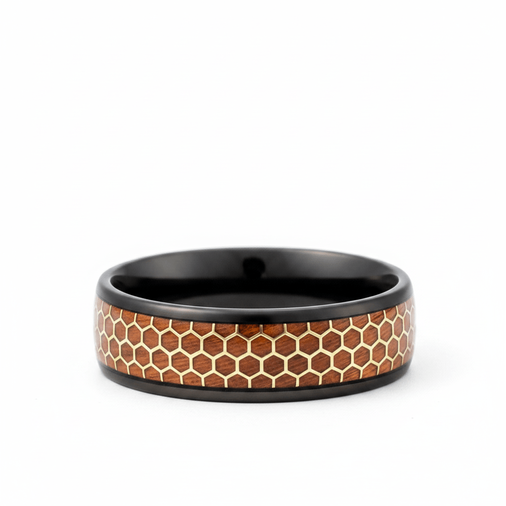 BEASON — Front-facing straight-on view — men's tungsten wedding ring.