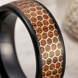 BEASON — Extreme macro detail — men's tungsten wedding ring.