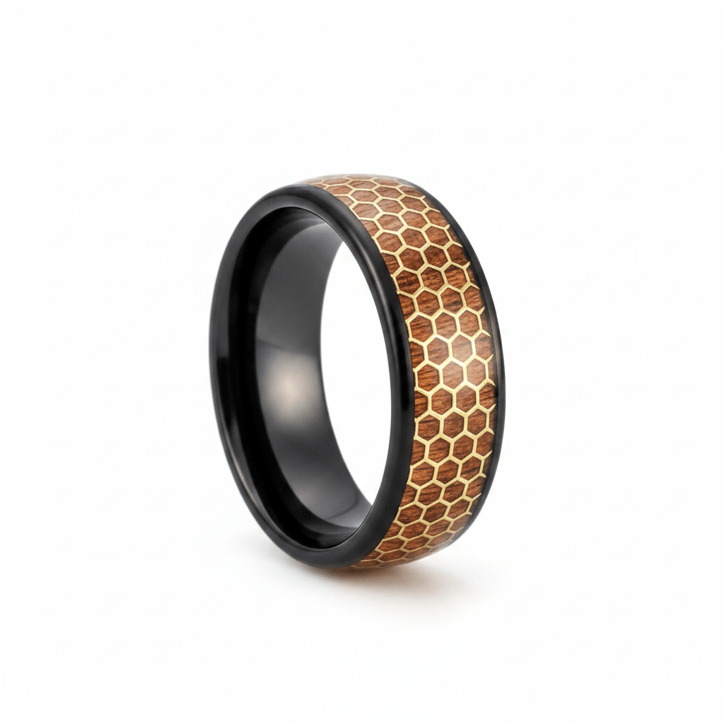 BEASON — Hero product shot — men's tungsten wedding ring.