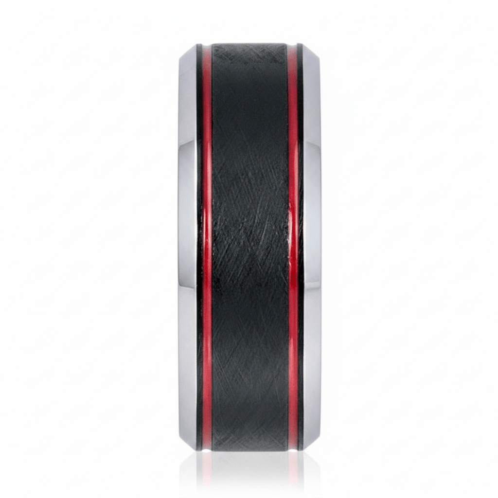 BELARIO — close-up detail — men's tungsten carbide wedding ring | Aydins Jewelry