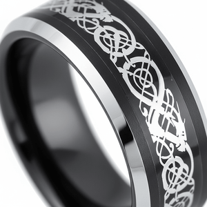 BETTLER — Extreme macro detail — men's tungsten wedding ring.