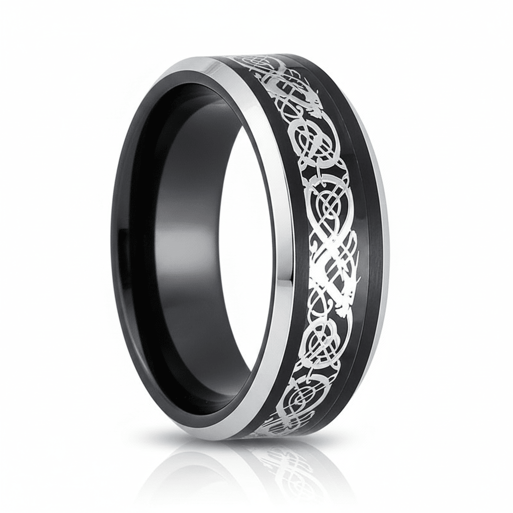 BETTLER — Hero product shot — men's tungsten wedding ring.
