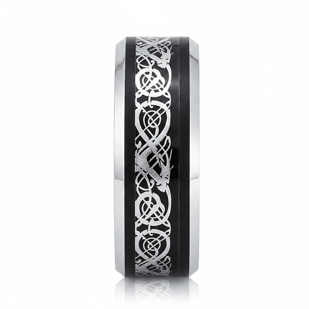 BETTLER — Front-facing straight-on view — men's tungsten wedding ring.