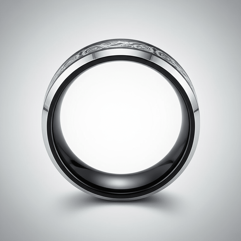 BETTLER — Center-through axial view — men's tungsten wedding ring.
