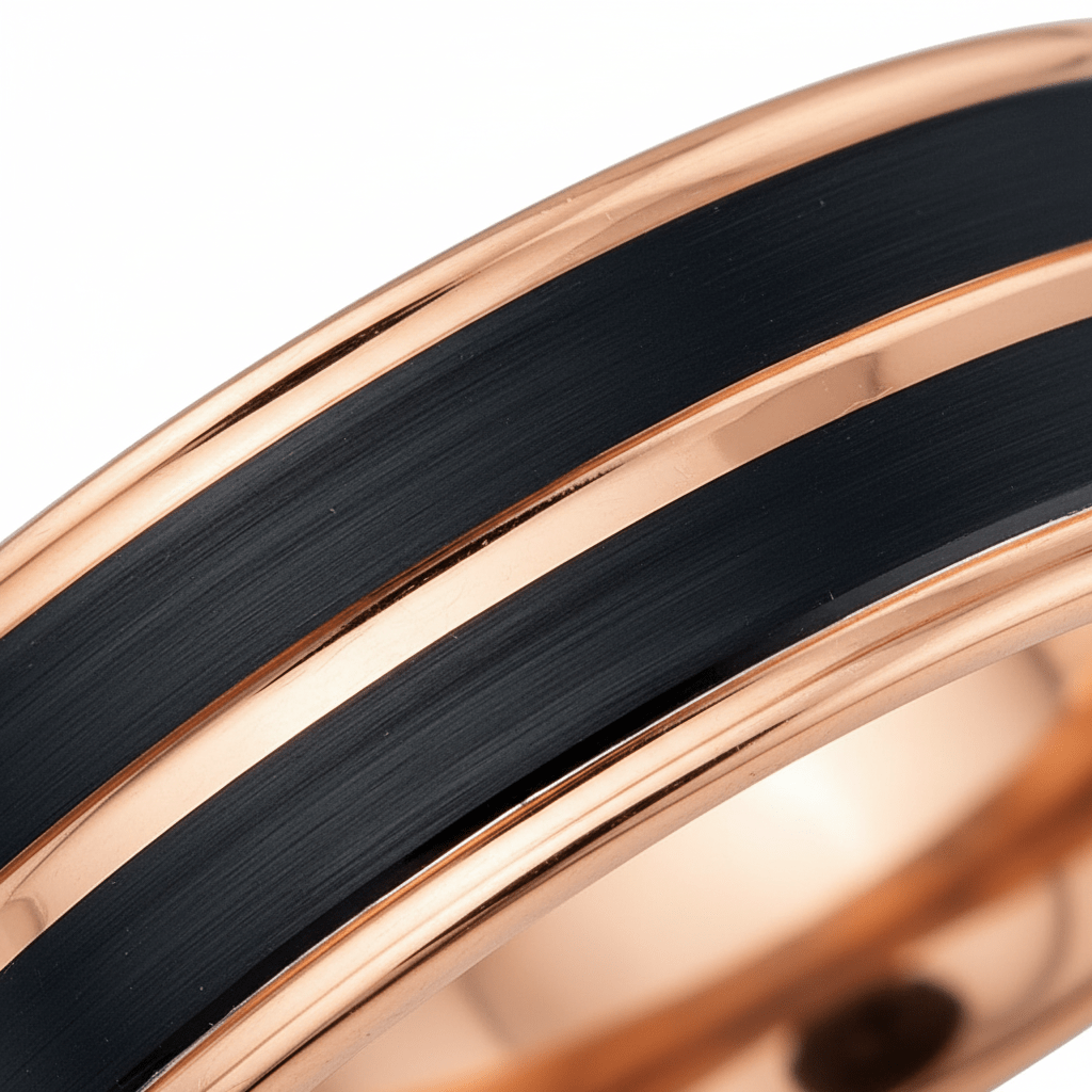 BLACKLUSH — Extreme macro detail — men's tungsten wedding ring.