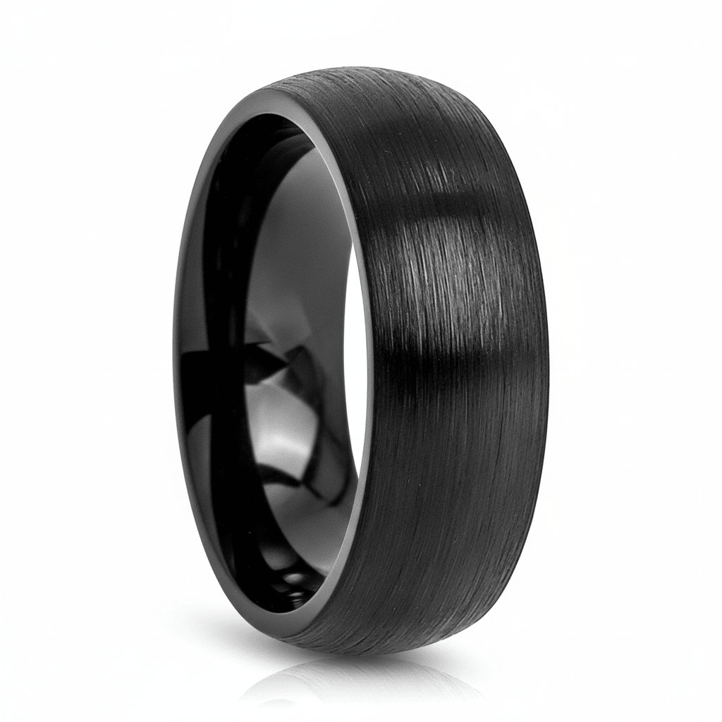 BLACKROCK — Hero product shot — men's tungsten wedding ring.
