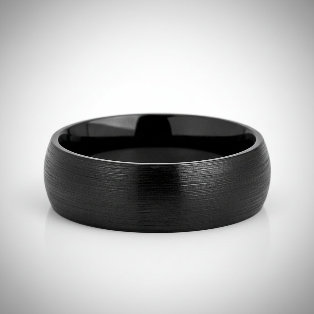 BLACKROCK — Center-through axial view — men's tungsten wedding ring.