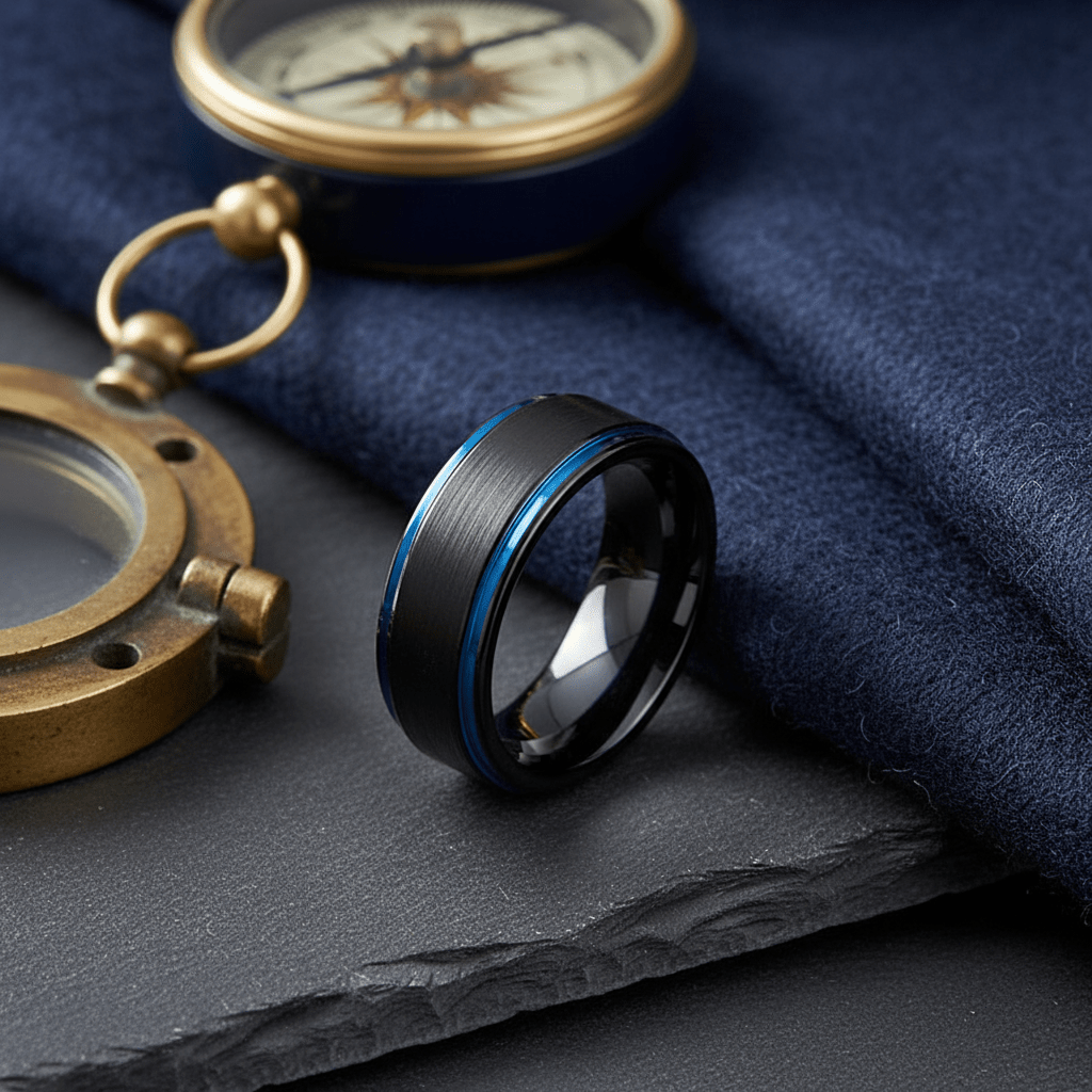 BLIGHT — Editorial masculine still life — men's tungsten wedding ring.