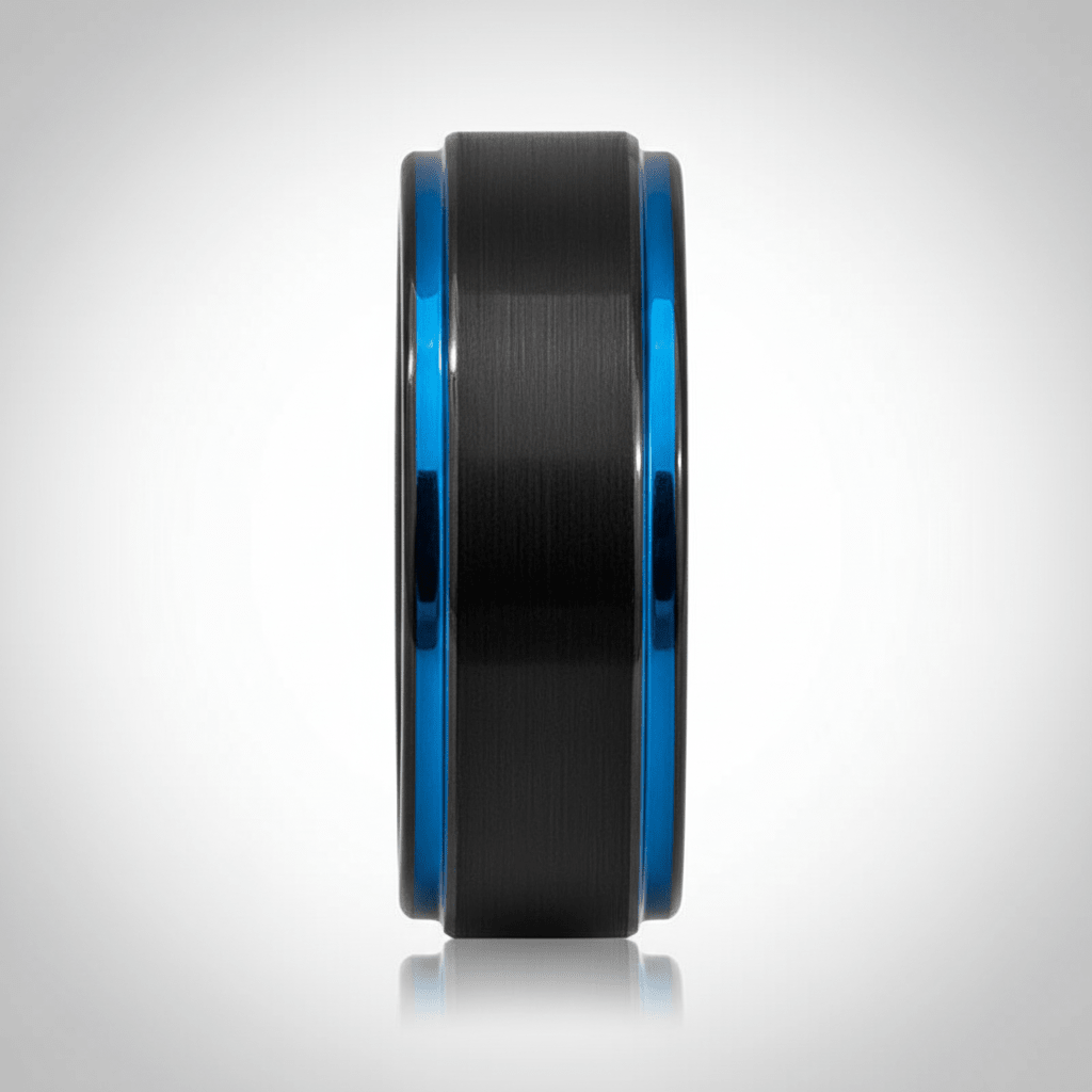 BLIGHT — Center-through axial view — men's tungsten wedding ring.