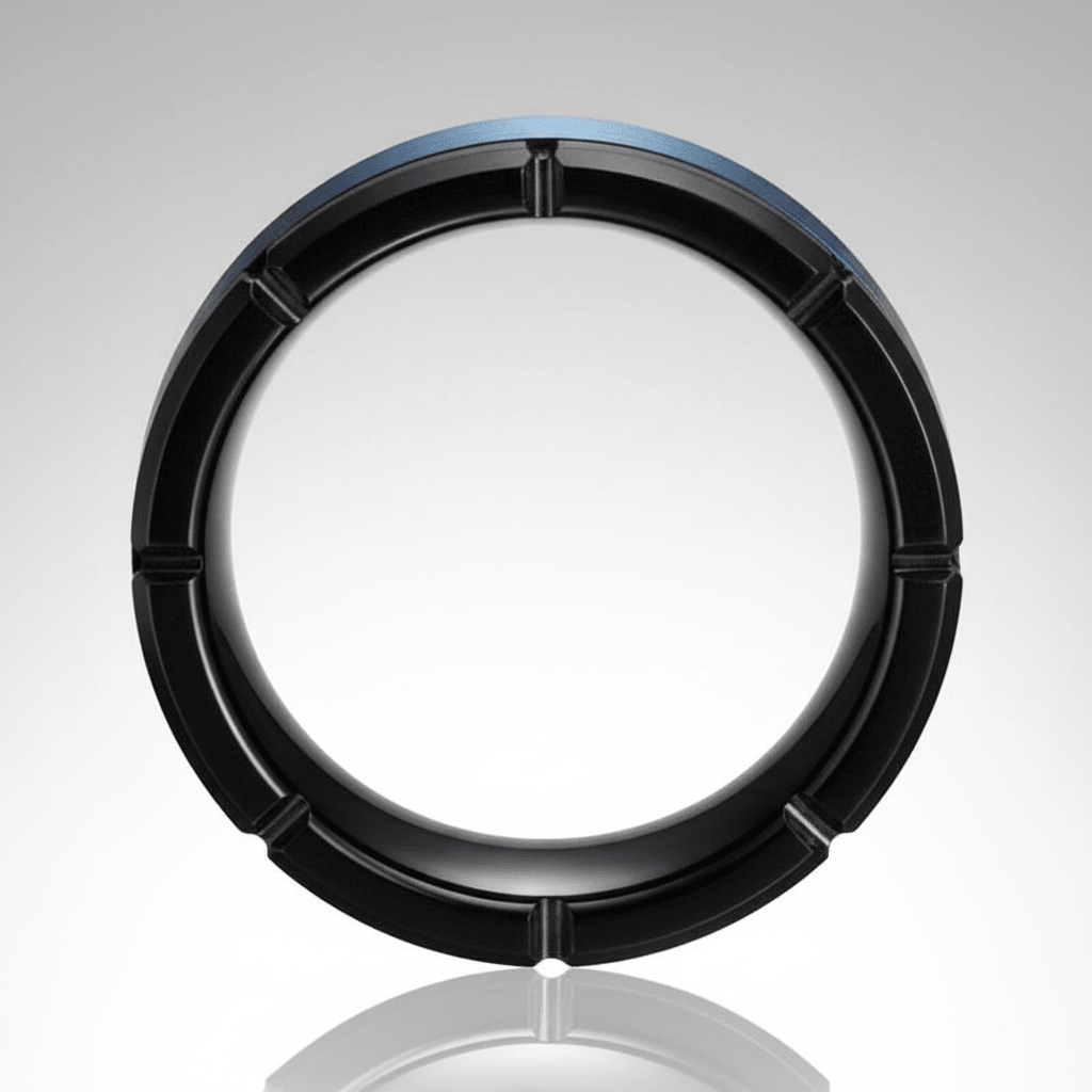 BLIZZARD — Center-through axial view — men's tungsten wedding ring.