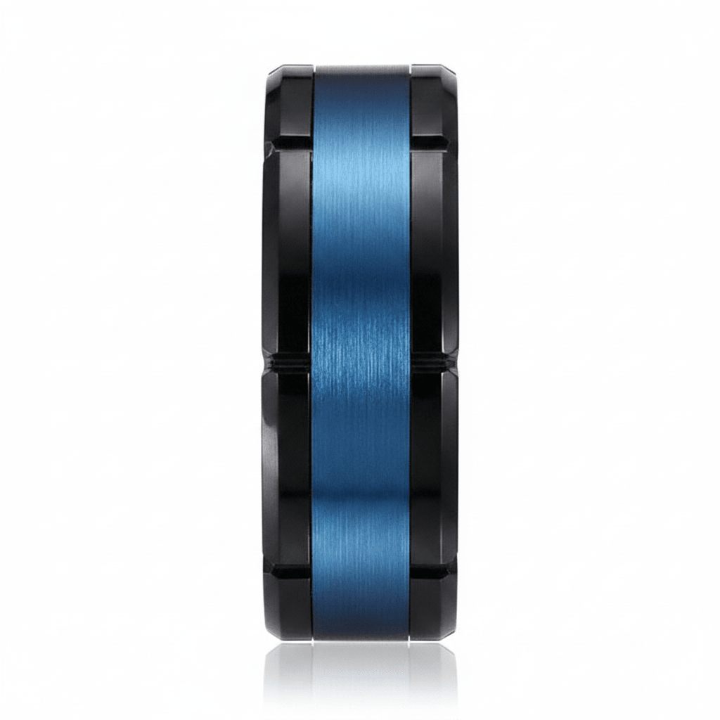BLIZZARD — Front-facing straight-on view — men's tungsten wedding ring.