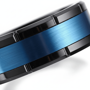 BLIZZARD — Extreme macro detail — men's tungsten wedding ring.