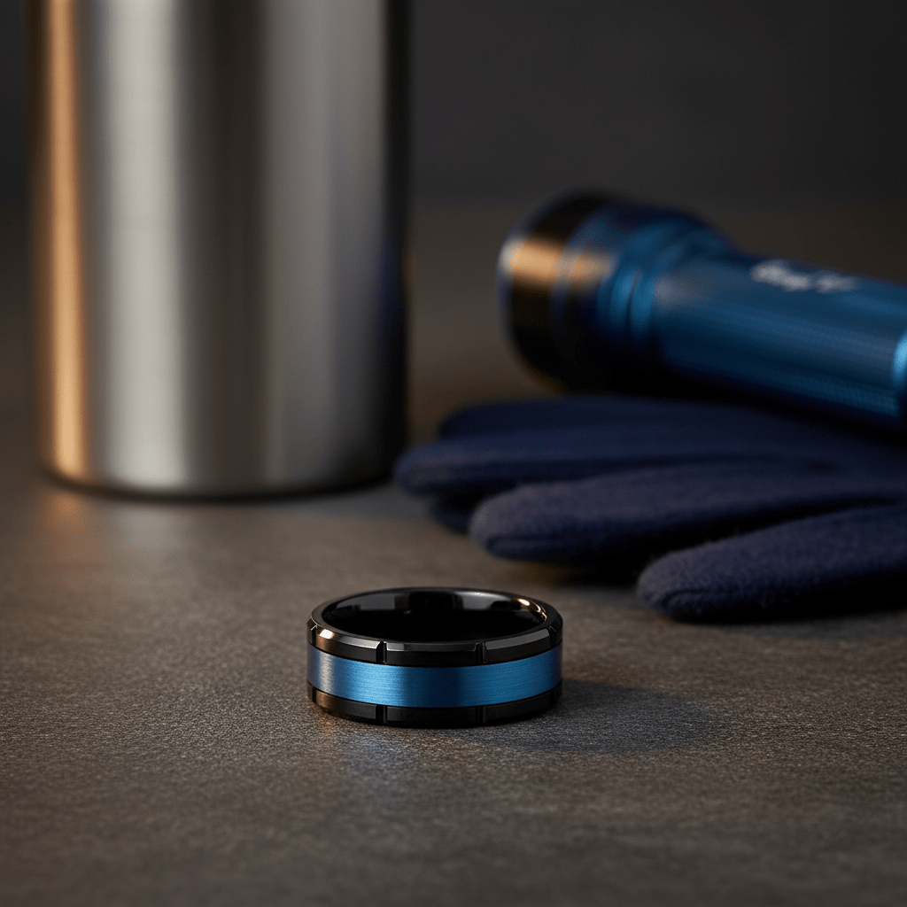 BLIZZARD — Editorial masculine still life — men's tungsten wedding ring.