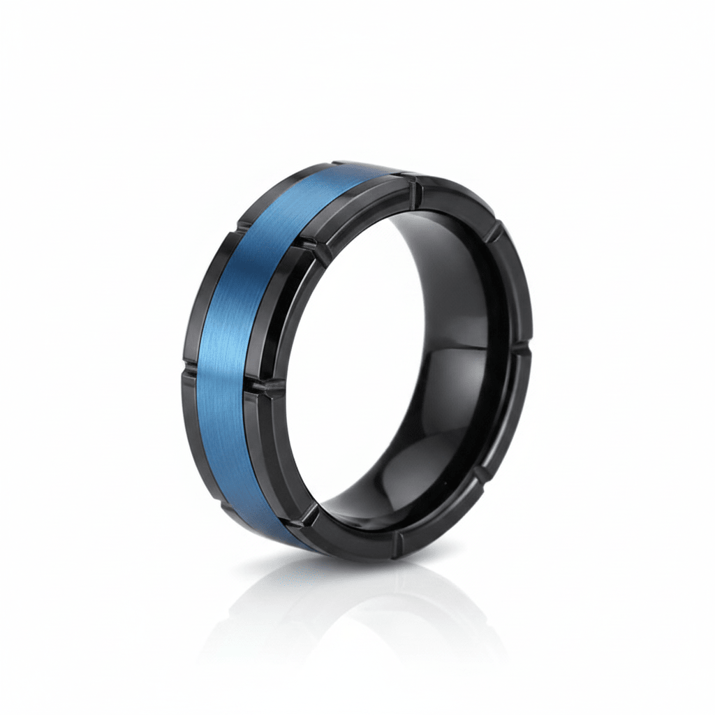 BLIZZARD — Hero product shot — men's tungsten wedding ring.