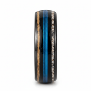 BLUEBARK — Front-facing straight-on view — men's tungsten wedding ring.