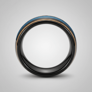 BLUEBARK — Center-through axial view — men's tungsten wedding ring.
