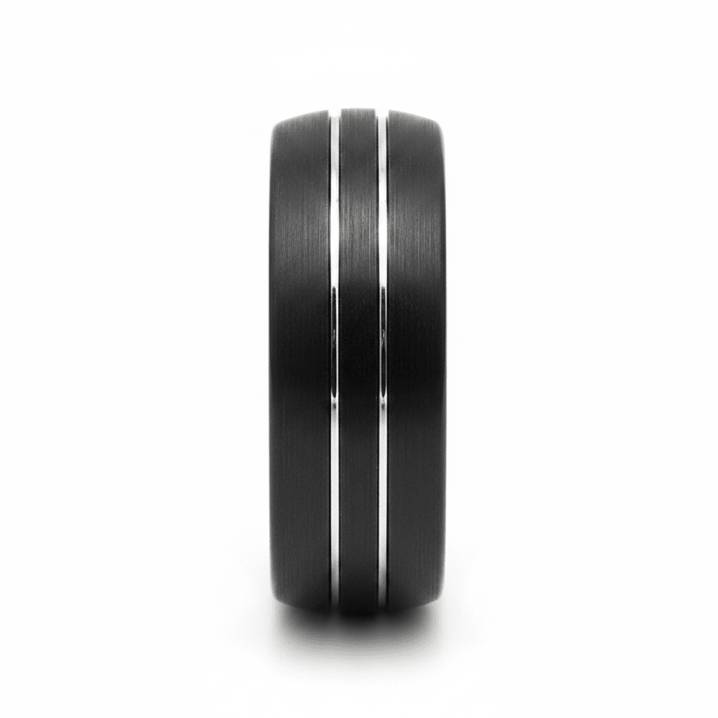 BOSTIN — Front-facing straight-on view — men's tungsten wedding ring.