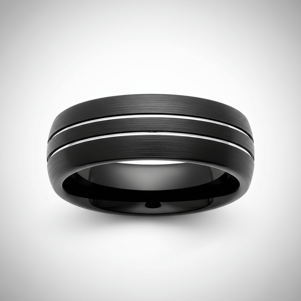 BOSTIN — Center-through axial view — men's tungsten wedding ring.