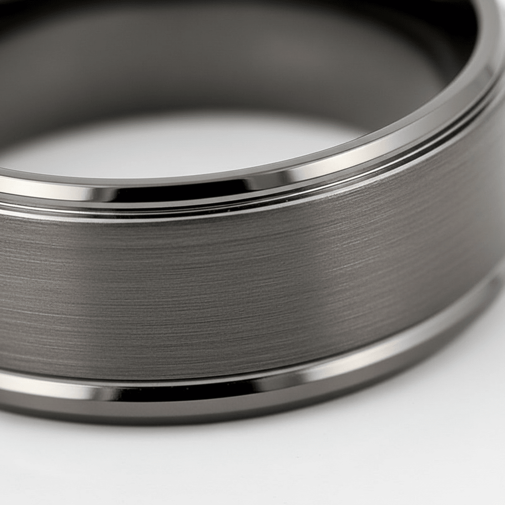 BOUNCER — close-up detail — men's tungsten carbide wedding ring | Aydins Jewelry