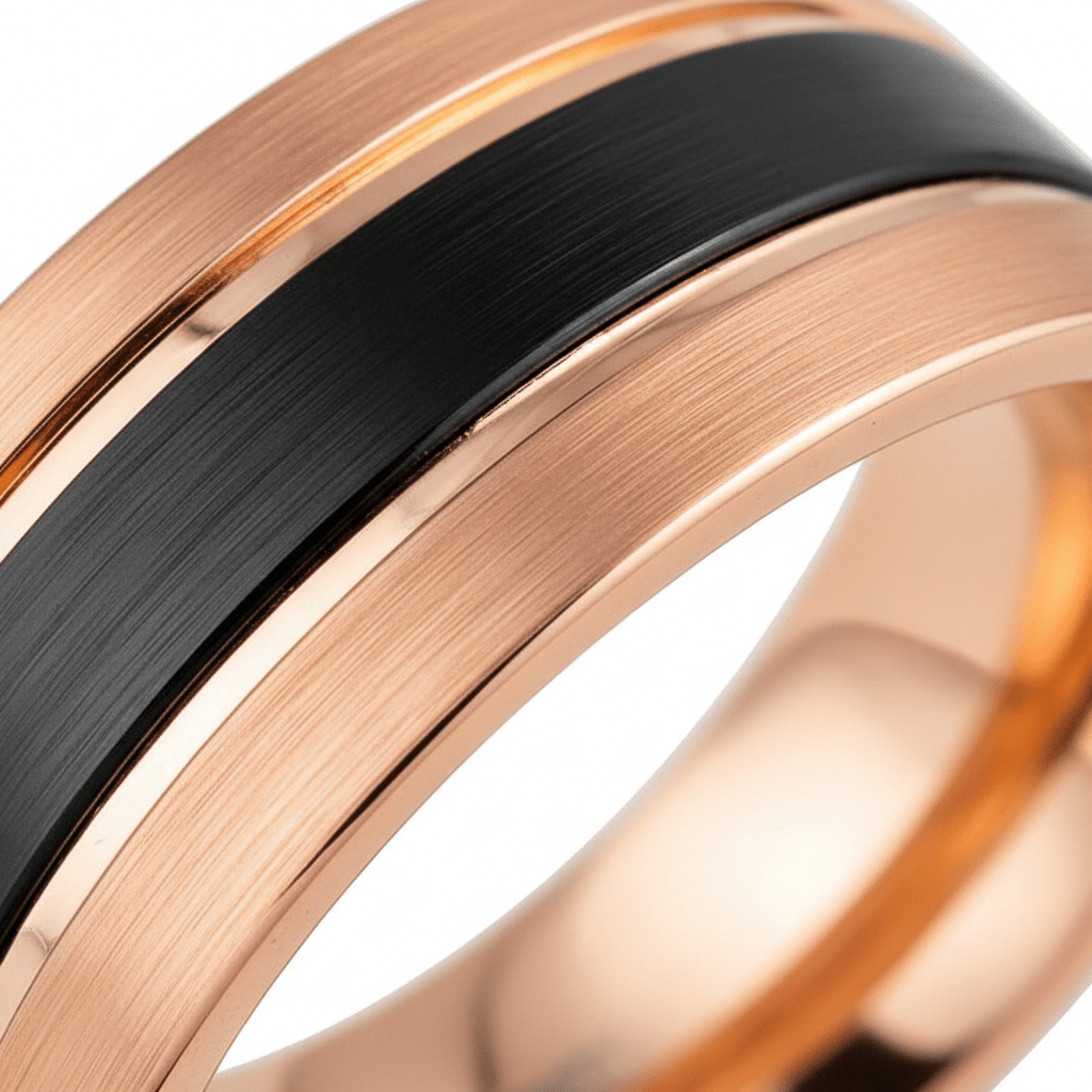 BRENTLEY — Extreme macro detail — men's tungsten wedding ring.