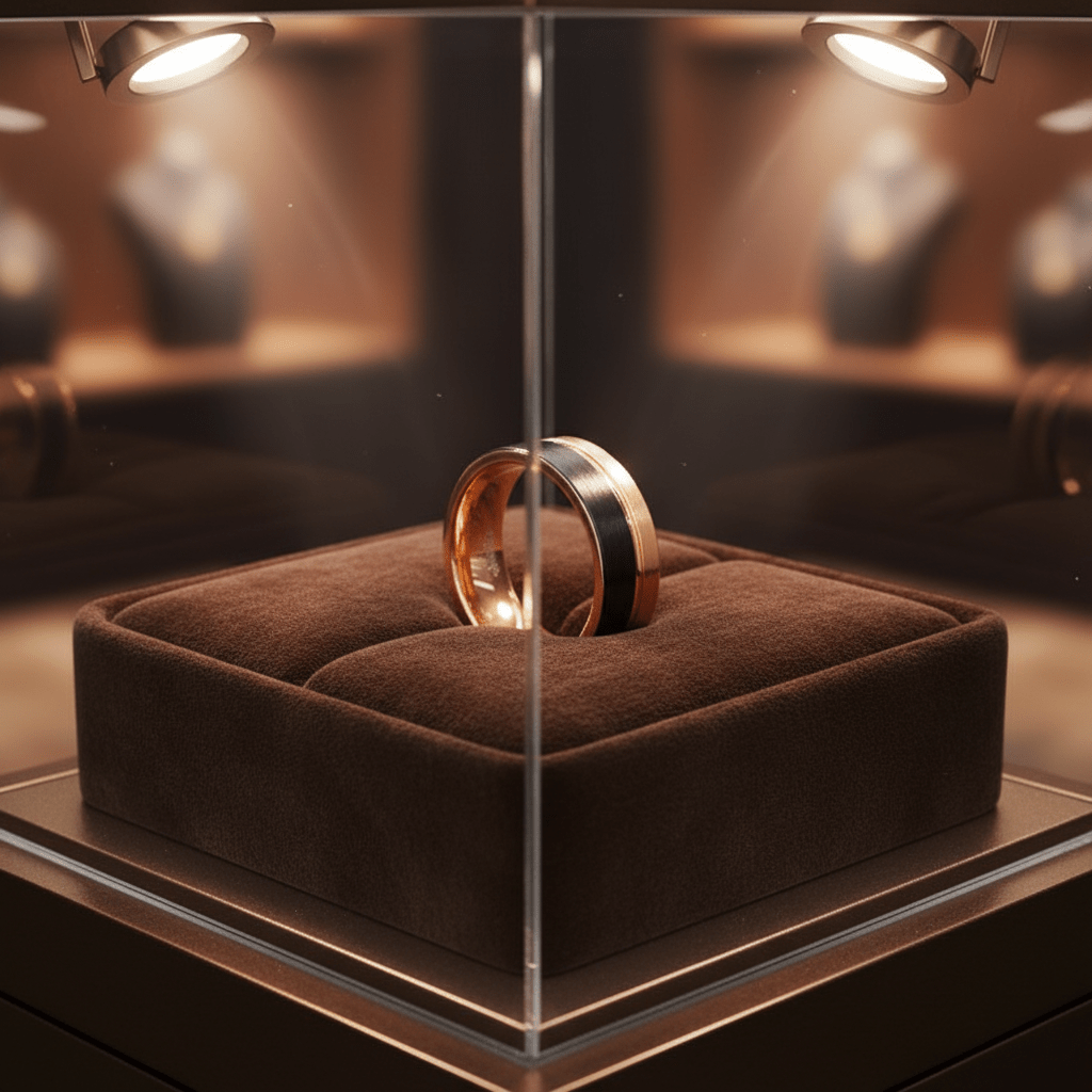 BRENTLEY — Premium boutique display on velvet — men's tungsten wedding ring.