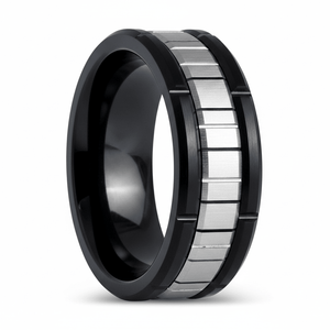BRICKADE — Hero product shot — men's tungsten wedding ring.