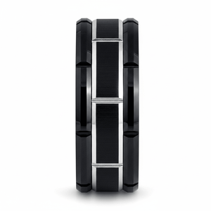 BRICKADE — Front-facing straight-on view — men's tungsten wedding ring.