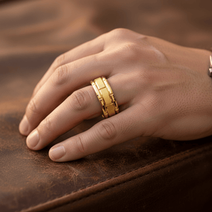 BRICKCRAFT — Lifestyle photo on hand — men's tungsten wedding ring.