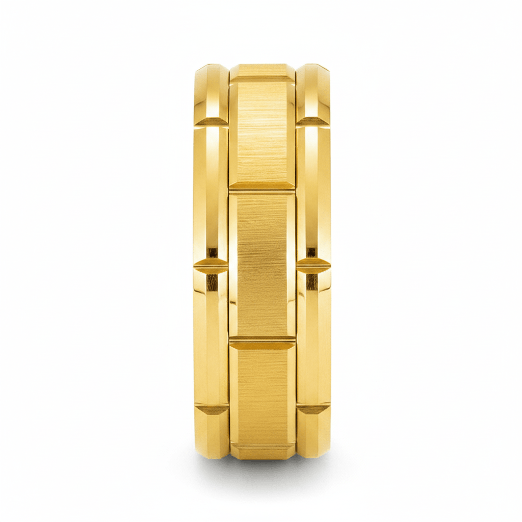 BRICKCRAFT — Front-facing straight-on view — men's tungsten wedding ring.