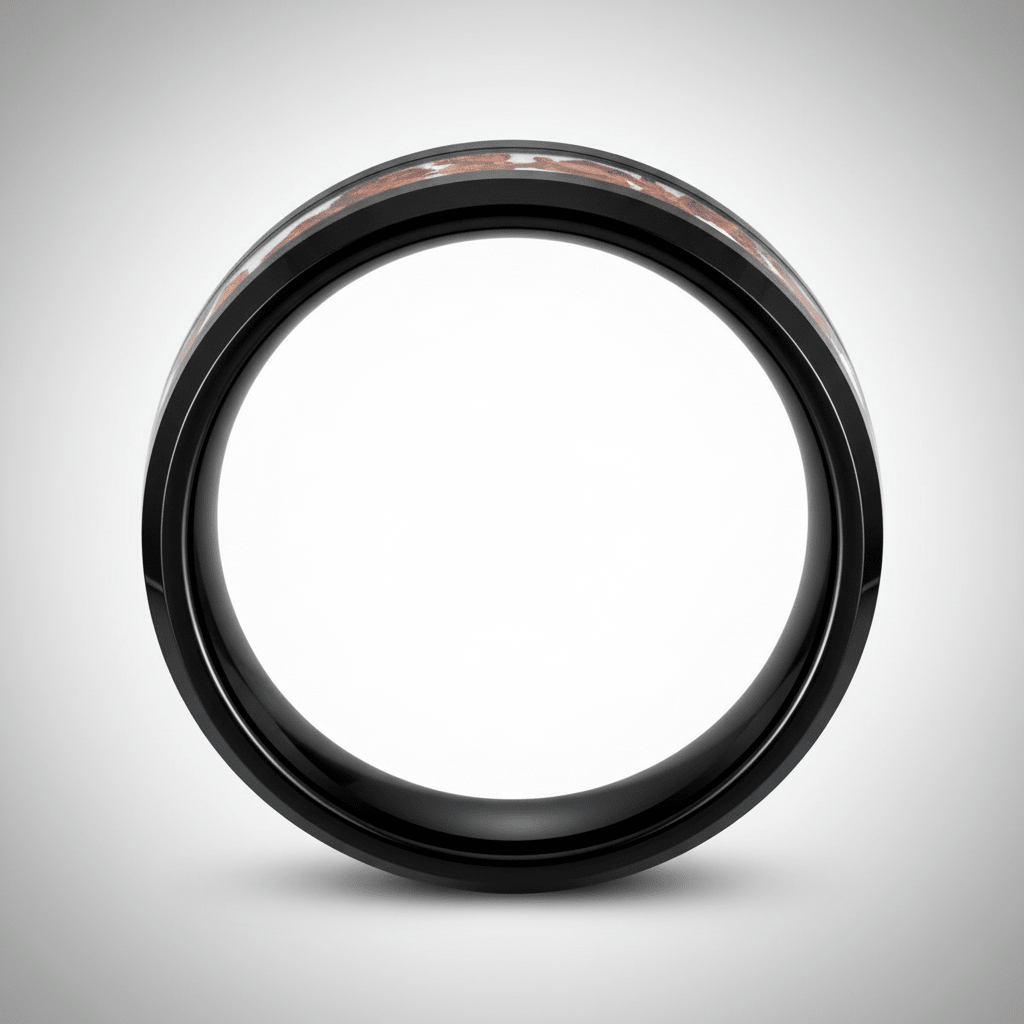 BRONZIUM — Center-through axial view — men's tungsten wedding ring.
