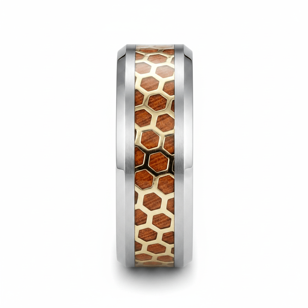 BUZZARD — Front-facing straight-on view — men's tungsten wedding ring.